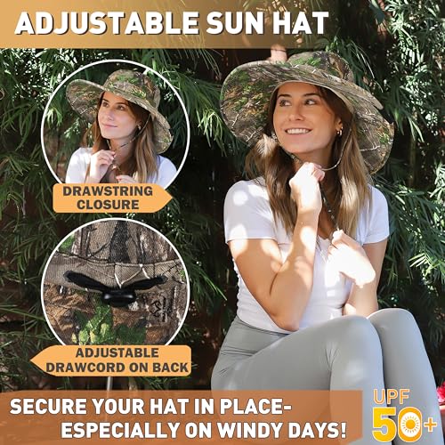 Image of Men Safari Sun Hat Wide Brim Boonie Fishing Cap with Adjustable Drawstring