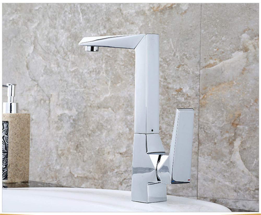 Grifo de Lavabo Mezclador de Agua fría y Caliente Grifo de Lavabo de baño Grifo de Fregadero de Cocina de galvanoplastia de un Solo Mango con aireador