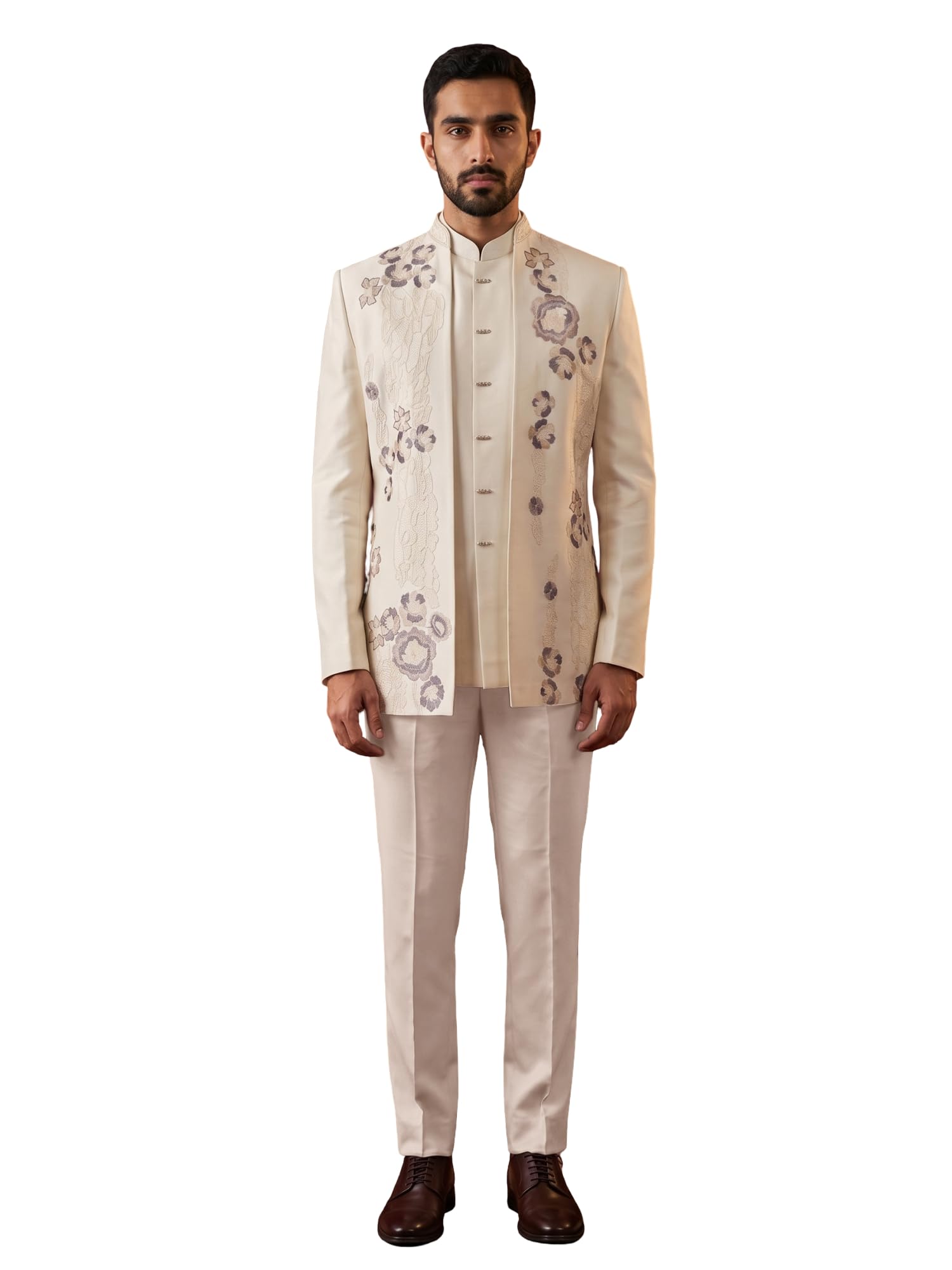 Men Cotton Blend Floral Embroidered Indo-Western Set-image-23