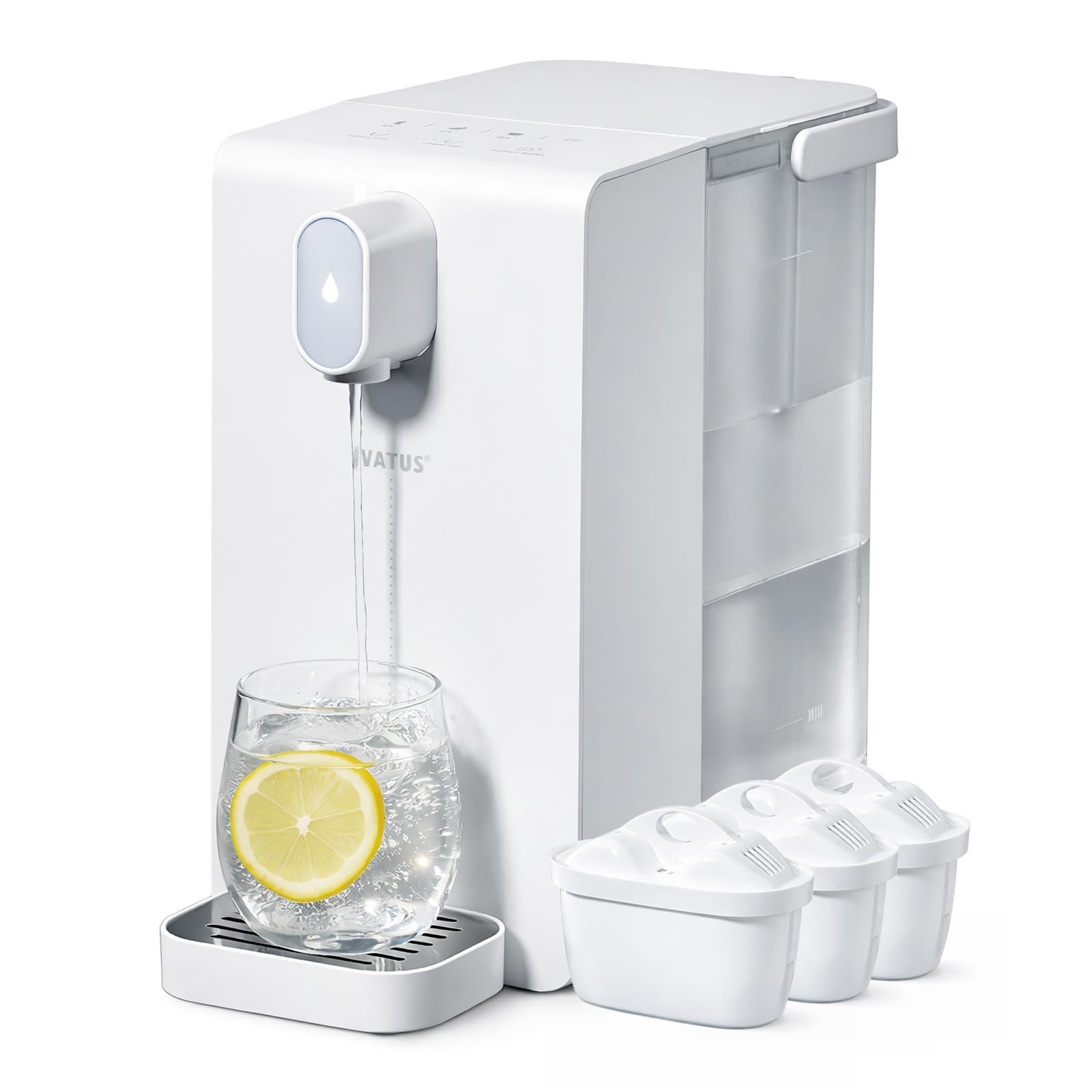 Watus Heißwasserspender, heißes Wasser in Sekunden, Wasserspender mit Filterung und Heizung, enthält 3 Filterpatronen. Filtern Sie Wasser, um Kalk, Chlor,Blei und Kupfer im Leitungswasser zu reduziere
