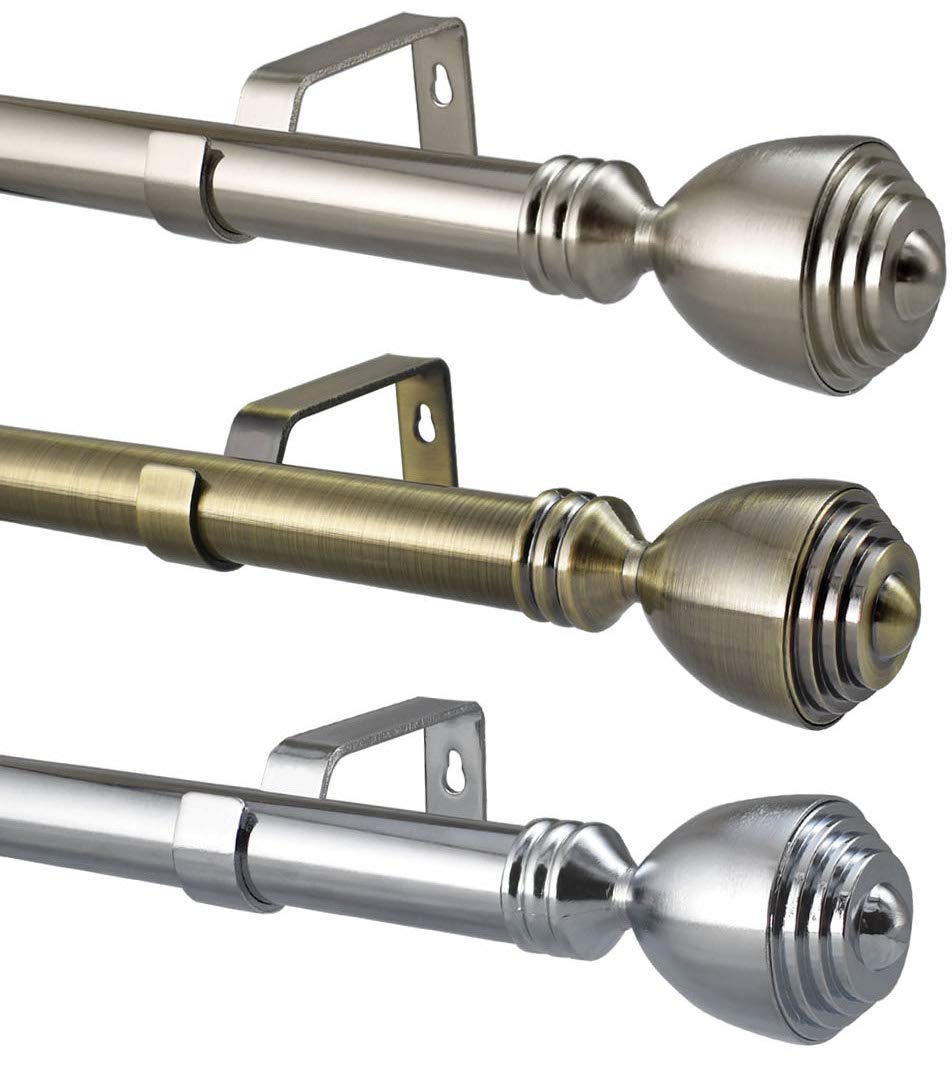 Your Home Online 28mm Extendable Complete Eyelet Metal Curtain Pole With Metal Vienna Finials (1.2m - 2m, Antique Brass)
