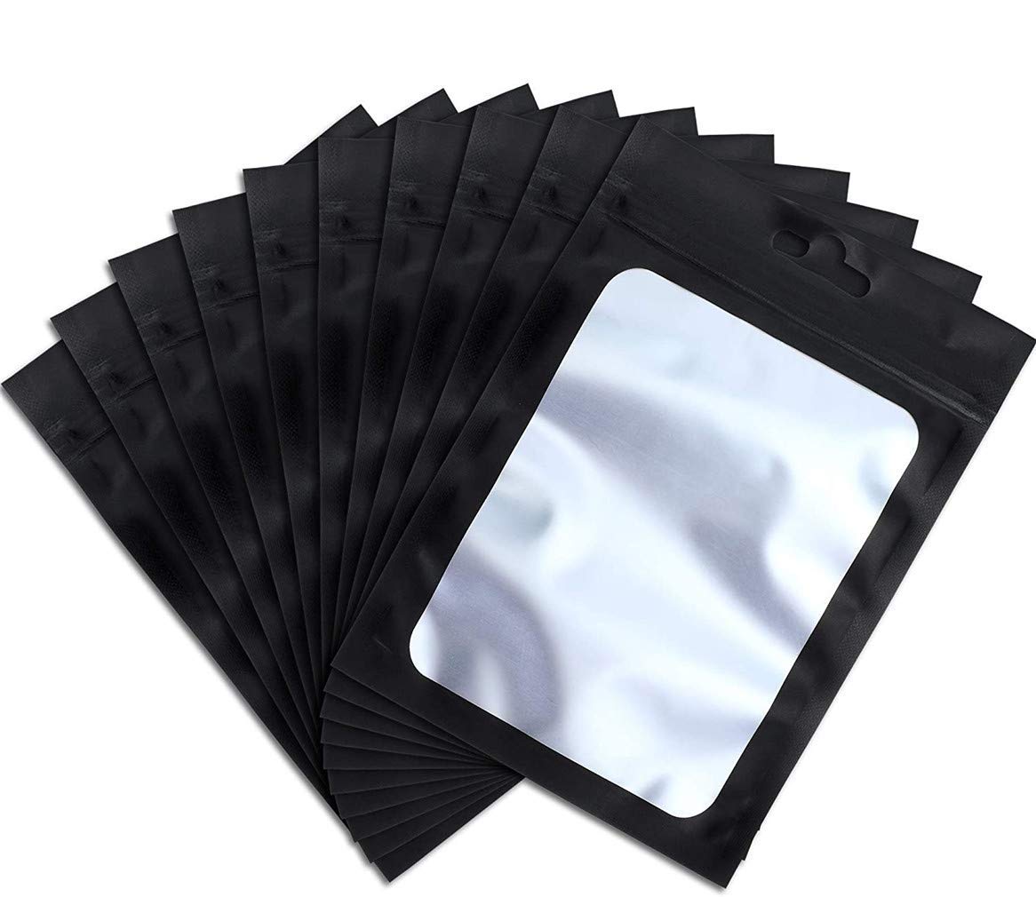 100Pcs Resealable Mylar Ziplock Bags for Food Storage Smell Proof Pouch for Candy Cookies Party Favor (Black,9 x 12 cm)