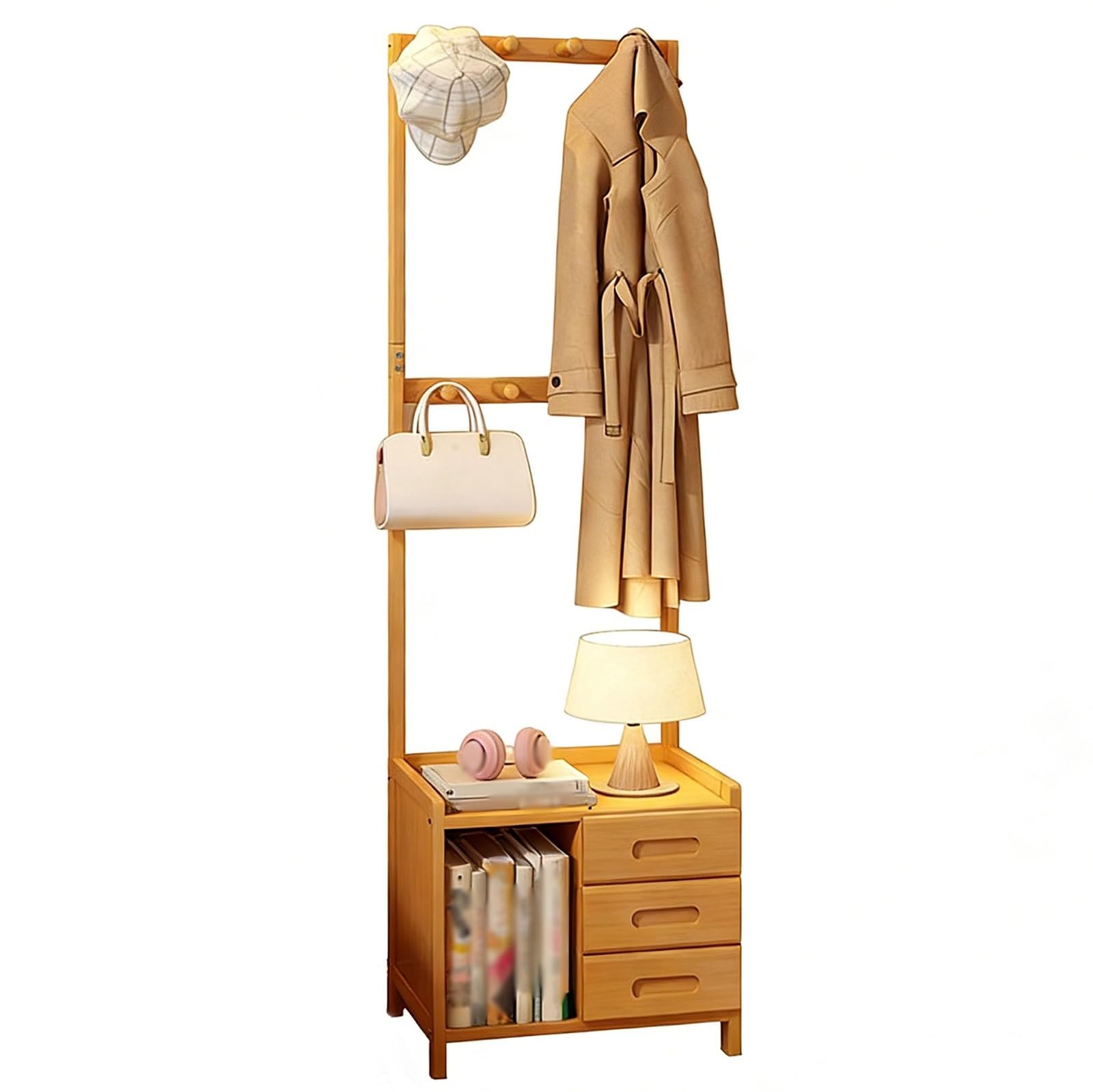 FGXHHS Narrow Hall Tree with Sto - Wooden Bedroom Coat Rack for Hats, Coats, Scarves & Handbags Entryway/Office nizer 3 Ders