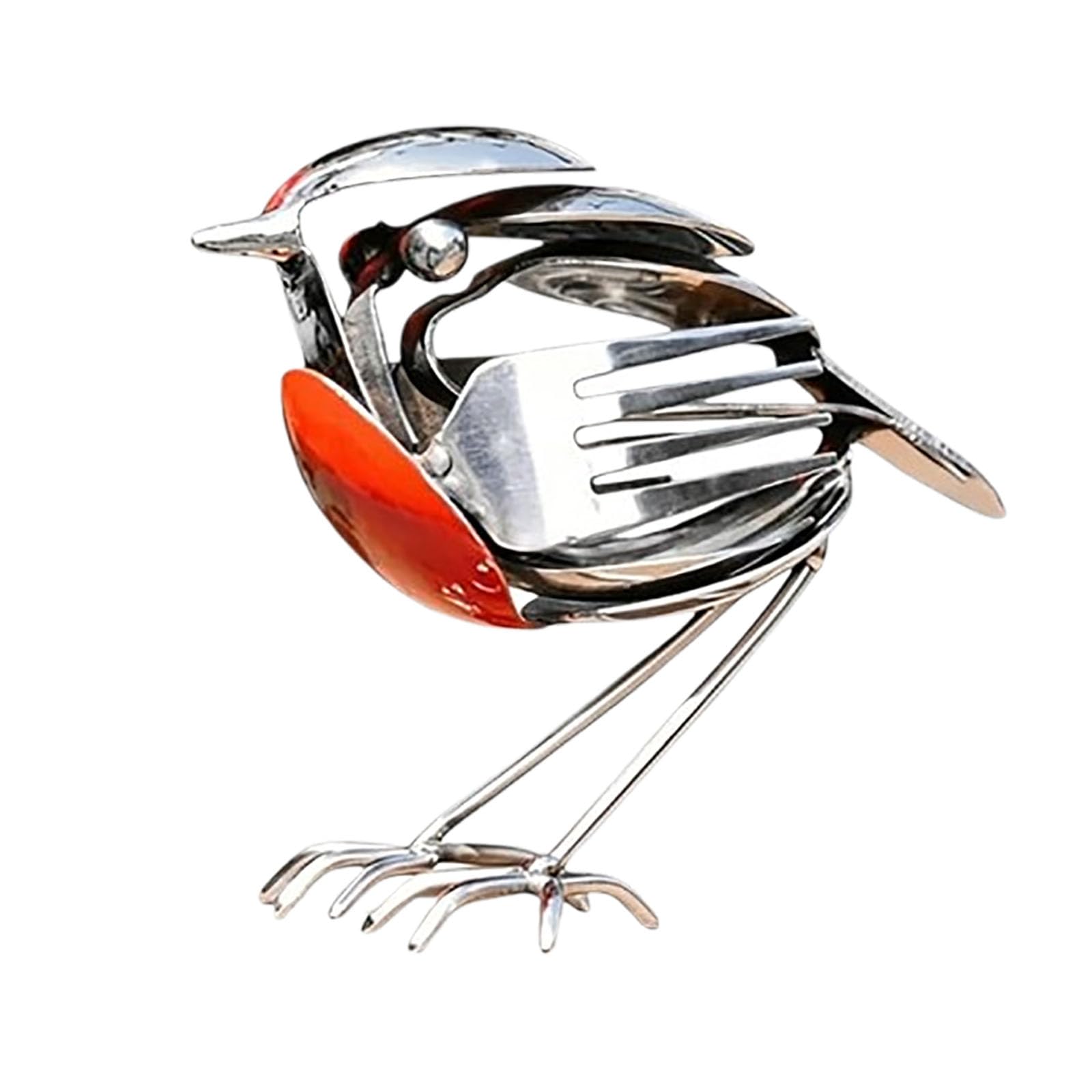 Robin Bird Metal Art Sculpture, Silver Aluminum Outdoor Art Decoration, Scrap Metal Art Sculpture, Handcrafted Bird Statue, Rustic Spring Craft, Unique Birds Ornament Gift for Birds Lovers (1pcs)
