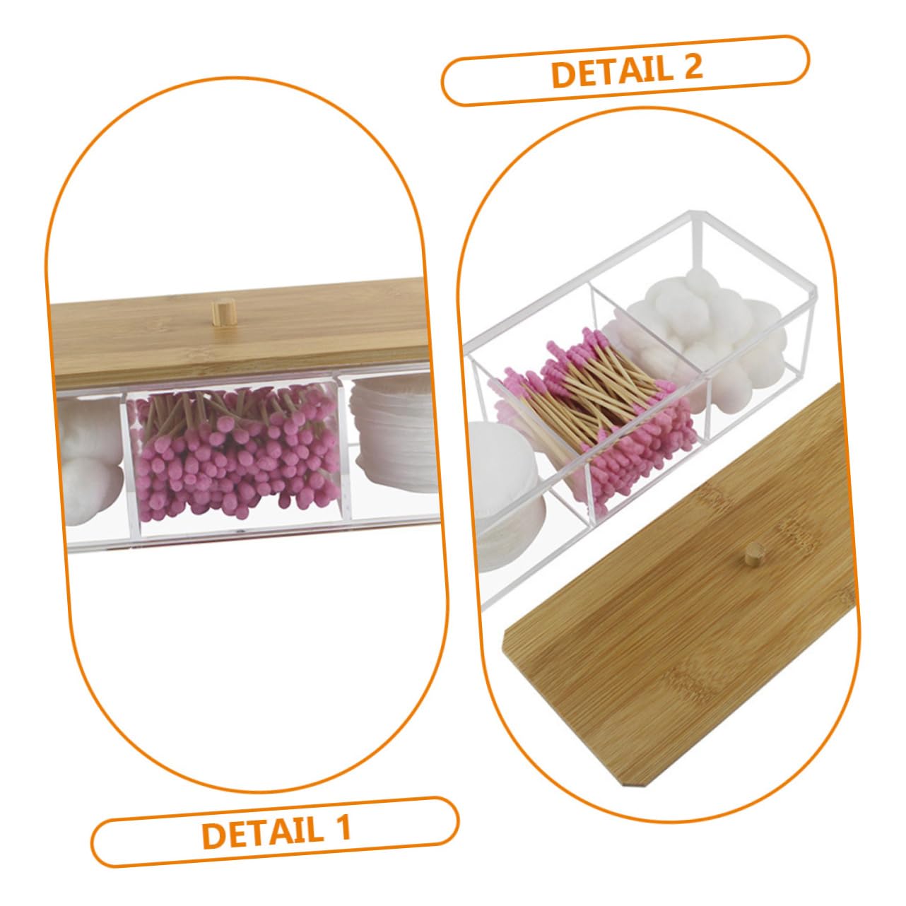 ABOOFAN Compartment Organizer Cotton Pads Holder Cotton Ball Dispenser Cotton Ball Holder Cotton Pads Organizer Cotton Tip Holder Bamboo Bathroom Acrylic Sponge Cosmetic Box