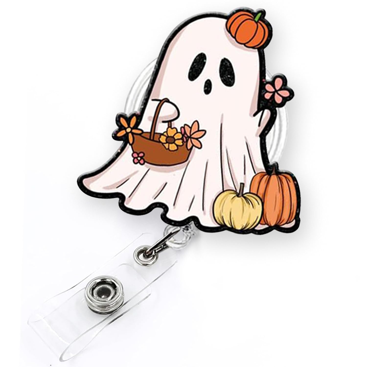 Funny Ghost and Pumpkin Halloween Badge Reel Retractable for Nurse Nursing RN CNA Medical Worker & Teacher, Fall Nurse Badge Reel, Cute Spooky Badge