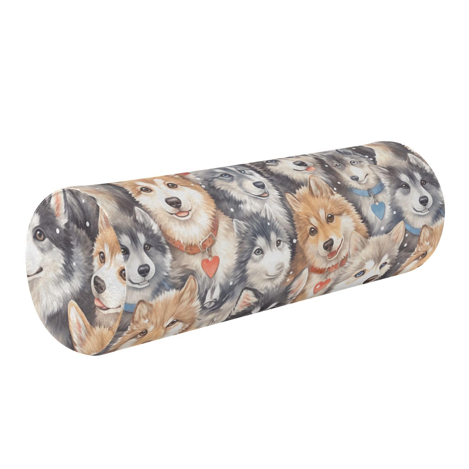 miaozhen Multi Cartoon Cute Siberian Husky Dogs Lower Back Support Pillow Round Pillow for Baby almohada para rodillas 5.5''x17''