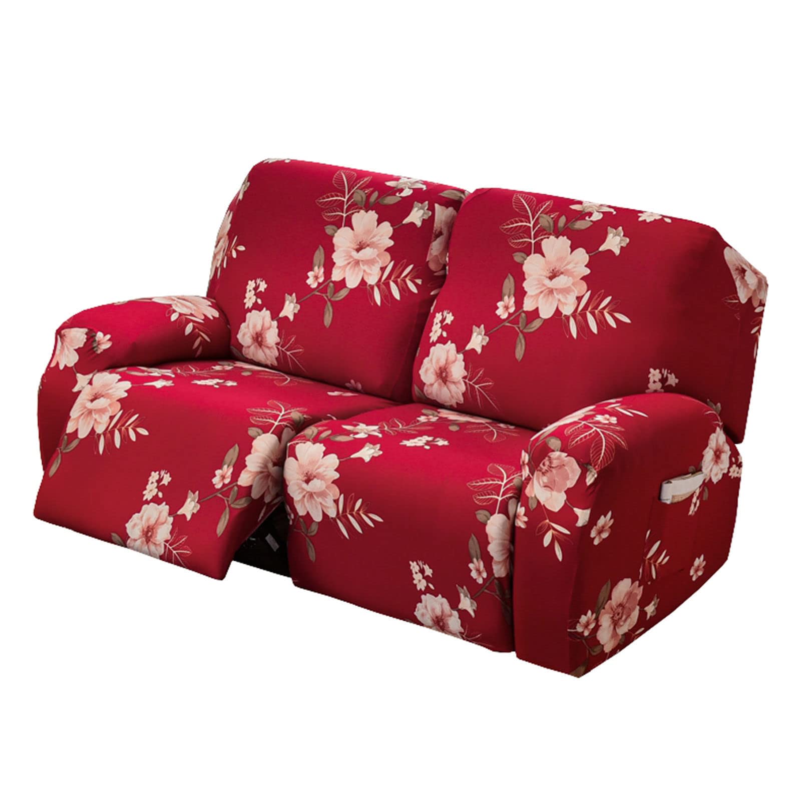 JHLD 1/2/3 Seater Stretch Recliner Cover, Printed Recliner Chair Cover With Side Pocket Machine Washable Recliner Slipcovers Recliner Protector For Living Room-O-2 seater