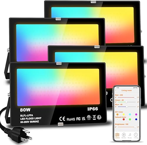 Miniatura 1 de Luz de inundación LED para exteriores, equivalente a 800 W, 8000 lm, iluminación inteligente RGB para paisaje, con control de aplicación, escenas de