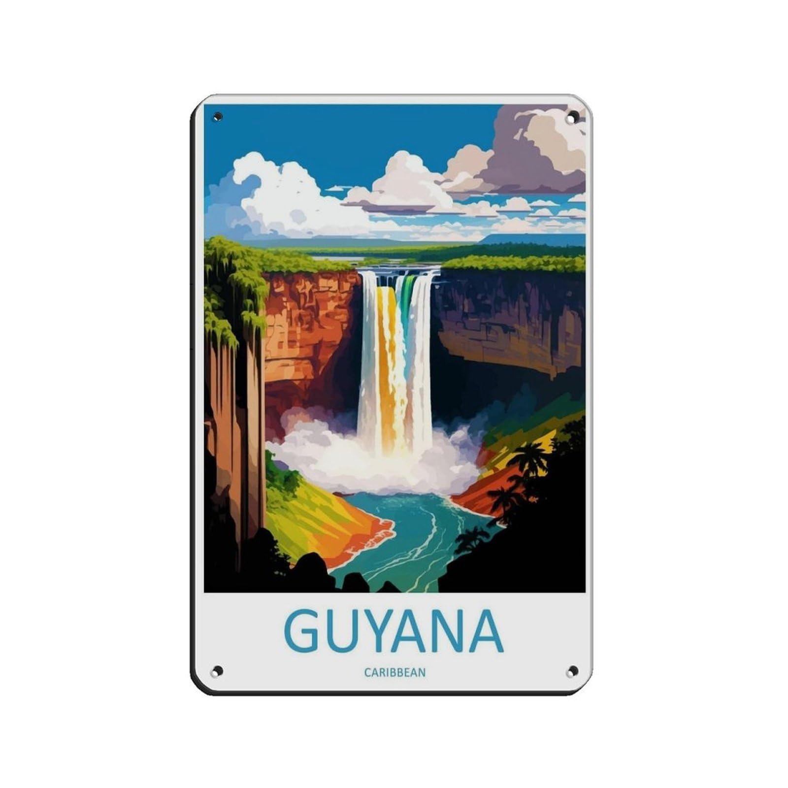 Guyana Travel Art Caribbean Travel (33) Retro Poster Metal Tin Sign Chic Art Retro Iron Painting Bar People Cave Cafe Family Garage Poster Wall Decoration 8x12inch(20x30cm)