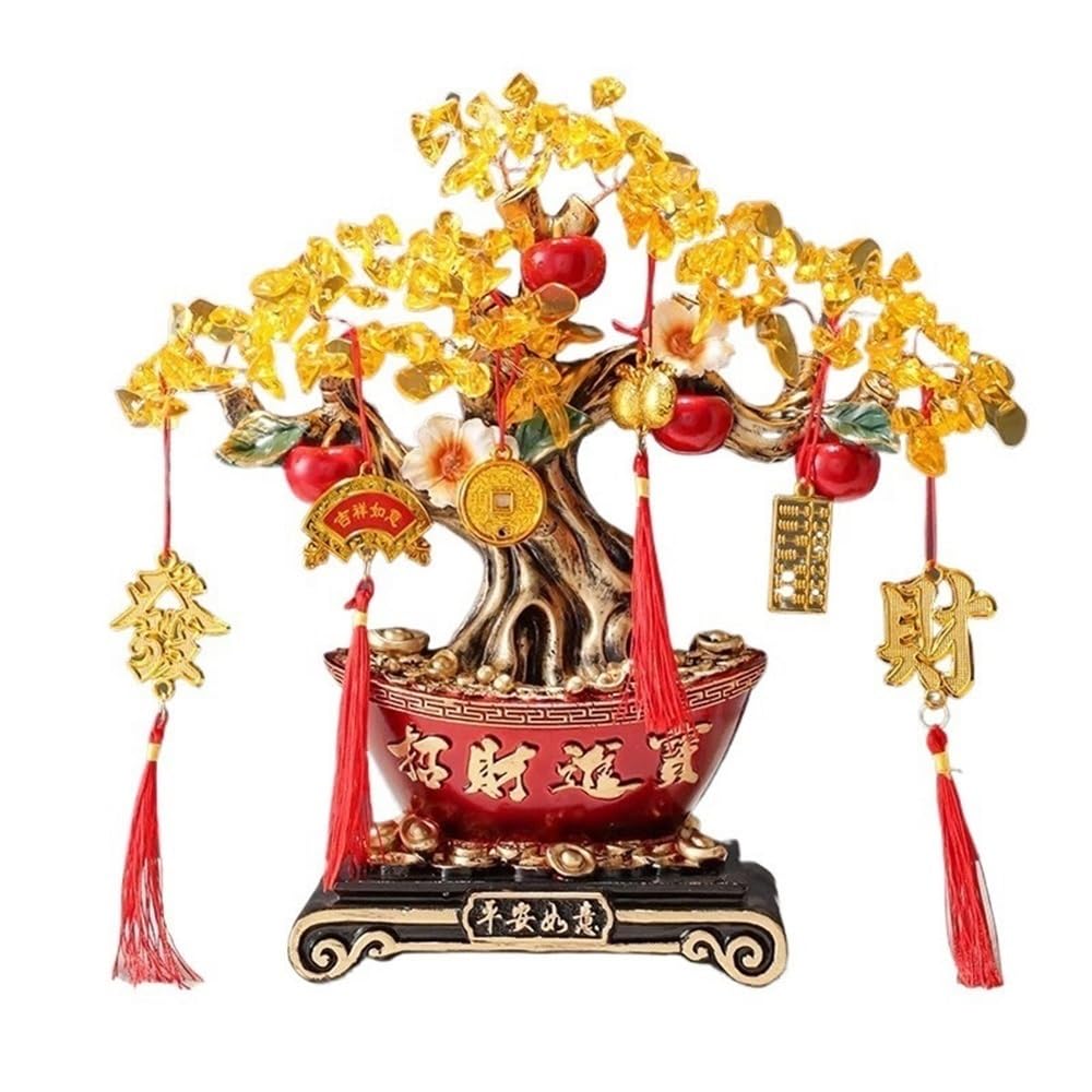 HCZKIUJY Luck and Wealth Crystal Tree Crystal Money Tree Ornament, Fortune Gold Ingot Opening Housewarming Decorations Chakra Money Tree (Red)