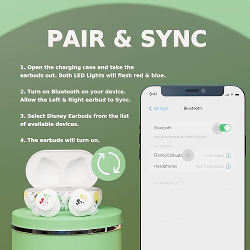 Miniatura 3 de Disney Mickey Mouse - Auriculares Bluetooth con funda de carga auriculares inalámbricos Bluetooth con micrófono integrado y 30 horas de tiempo de