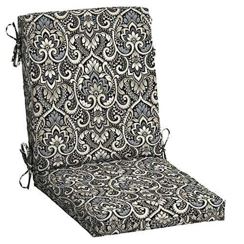 Image of Arden Patio Dining Outdoor Chair Cushions, 20x44, Rain-Proof Seat Pad, Fade-Resistant Outdoor Cushion Black Aurora Damask