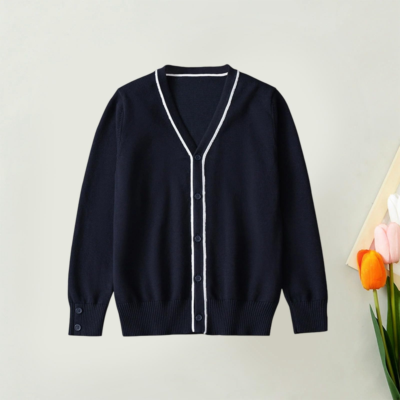 Generico Cardigan Lavorato a Maglia per Ragazzi Scollo V Stile Britannico Casual Scuola Comodo Caldo Autunno Inverno Giacca Elegante Quotidiano