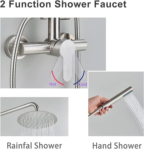 Miniatura 6 de MOSSON Sistema de ducha de lluvia para baño, juego de grifo de ducha al aire libre con cabezal de ducha de lluvia de 8 pulgadas, rociador de mano de