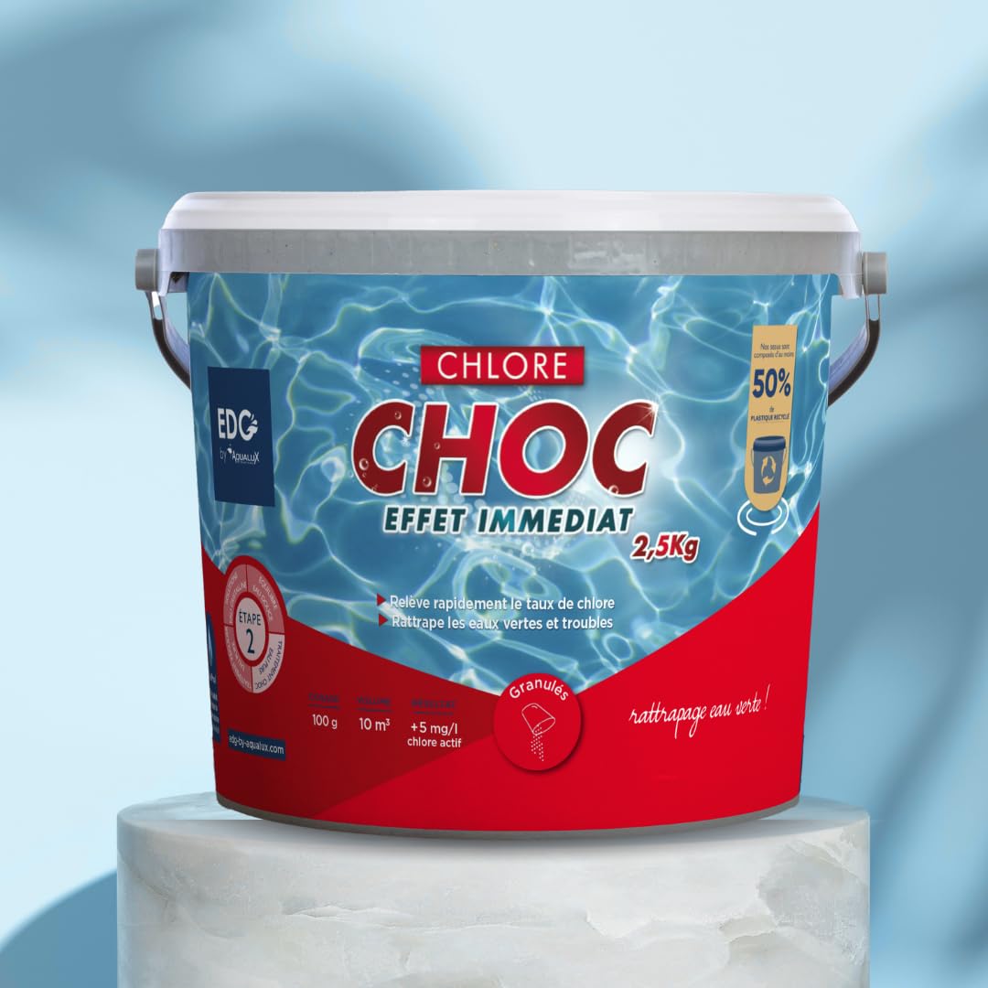 Chlore Choc Piscine - Granulés - Seau 2.5 kg - Chlore Rapide Effet Immédiat - Rattrapage Eau Verte Usage Intensif Temps Orageux