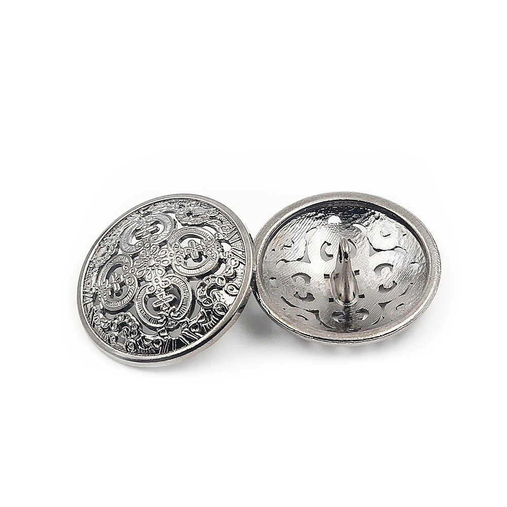 10PCS Clothes Button - Retro Hollow Sewing Button Shank Round Shaped Metal Button Set for Men Women Blazer, Coat, Uniform, Shirt, Suit and Jacket (Silver, 25mm)