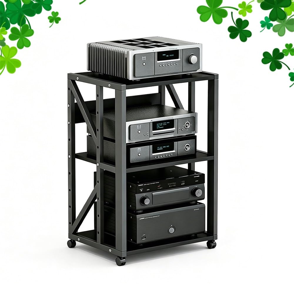 KLerDH Media Racks, AV Media Stand Movable Audio Rack 3 4 5 Tier Hifi Stereo(Black,3 Tier)