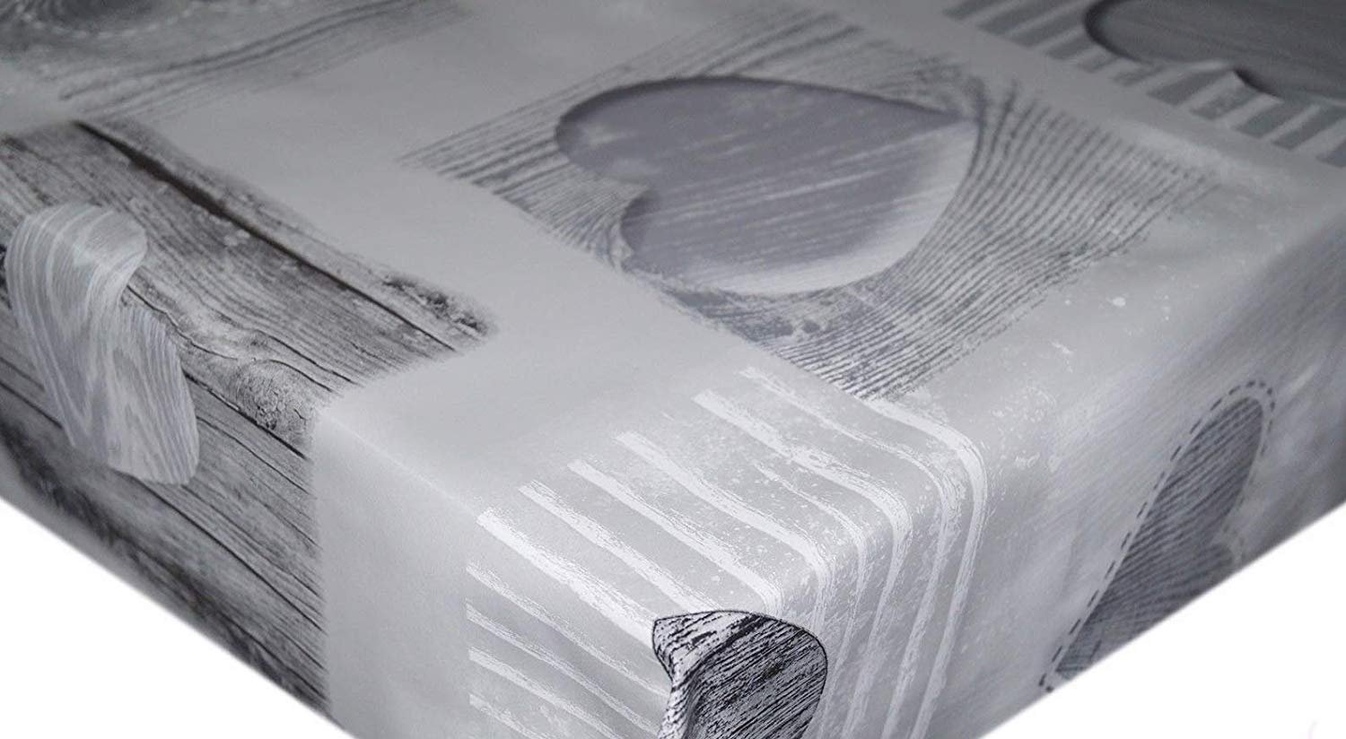 Wipe Clean PVC Tablecloth Vinyl Oilcloth Kitchen Table Cover Protector - Grey Wooden Hearts (100 x 140cm)