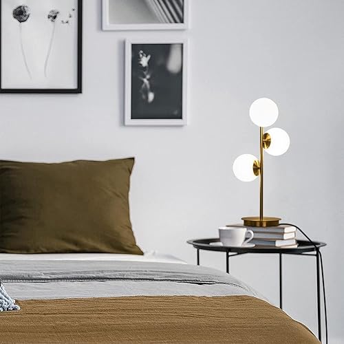 Miniatura 7 de Lámpara de mesa de cristal con 3 luces, moderna lámpara de escritorio de cristal transparente, enchufable, lámpara de lectura de metal dorado de