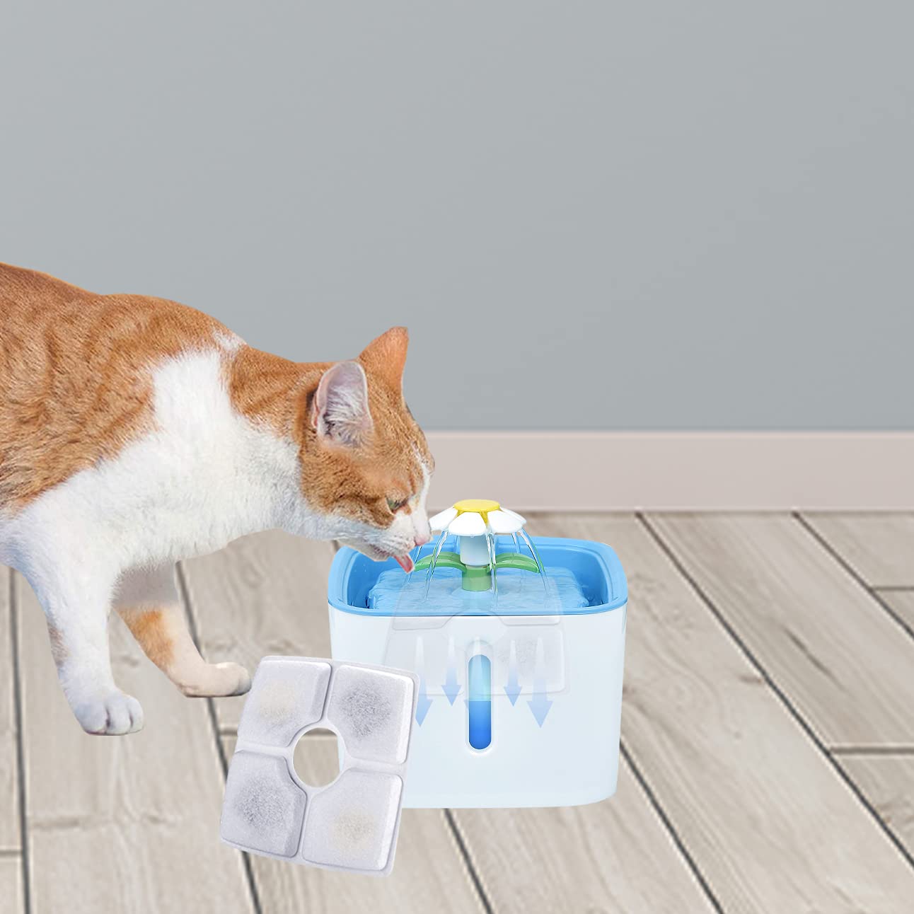 YUESUO Filtros de fuente de agua para gato, paquete de 12 filtros de triple filtro de filtro de fuente para gatos cuadrados