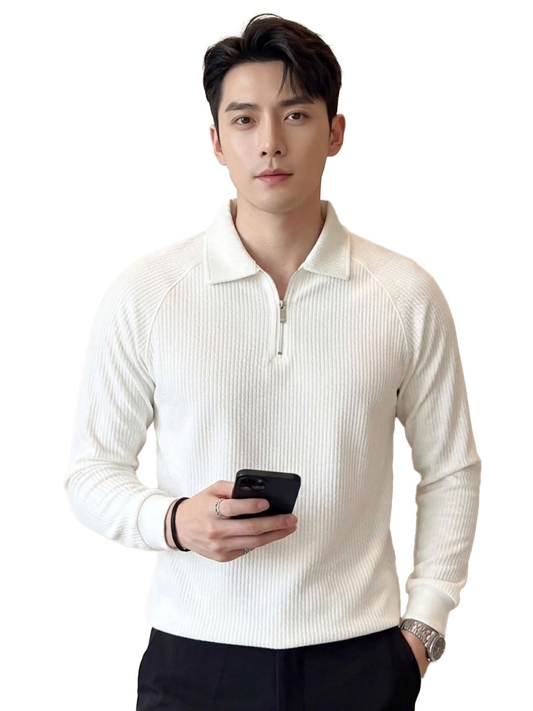 madfrog Men’s Solid Zip Polo Neck T-Shirt – Full Sleeve Polyester Blend Regular & Comfort Fit Stylish Casual Wear Tee for Men, Soft & Breathable Fabric Office Look-picture-55