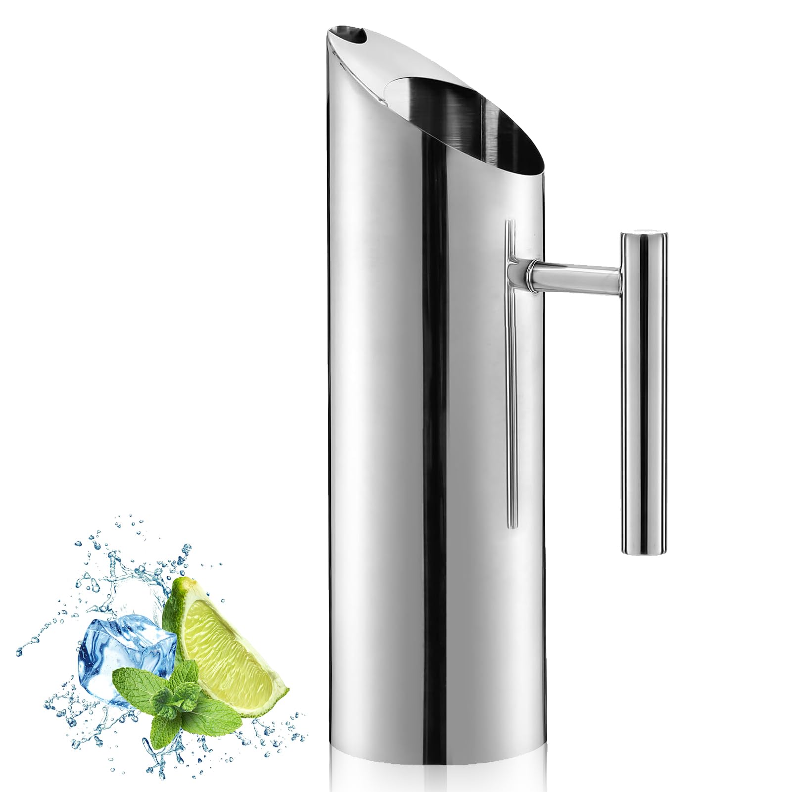 Pichet à eau en acier inoxydable,pichet inox, Cruche à Eau avec Bec verseur et Anse, Pichet à Eau en Acier Inoxydable 1,5 litres Carafe Eau, cruche à eau 1.5L avec garde-glace(1,5 L)