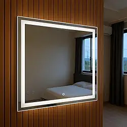 Espelho Quadrado com LED Jateado – Design Moderno, Varias Dimenções (Luz Branca, 50x50)