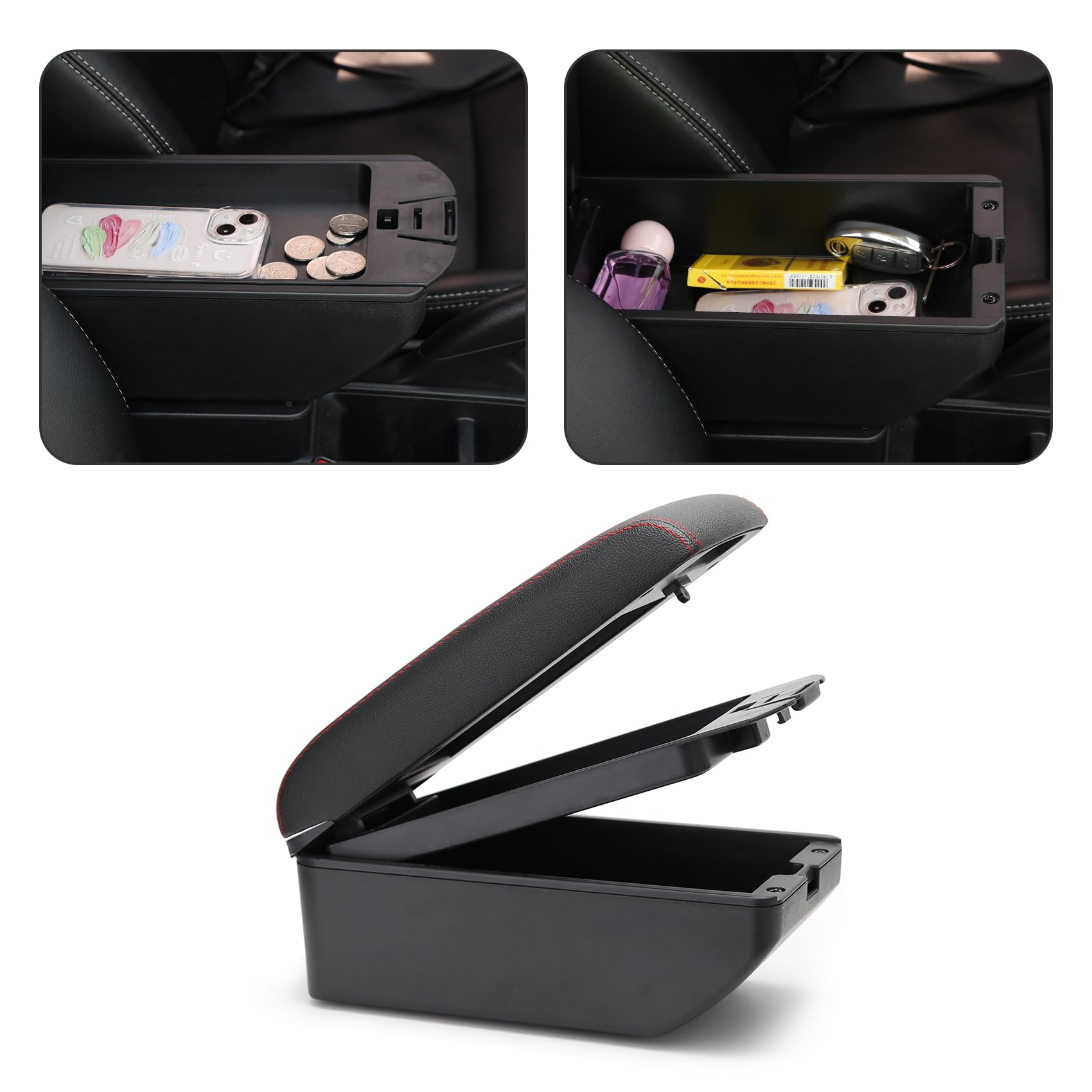 YJYWZH Compatibel met Fiat 500 Armleuning 2012-2015 Dubbellaagse middenconsole opbergbox armsteun middenarmsteun