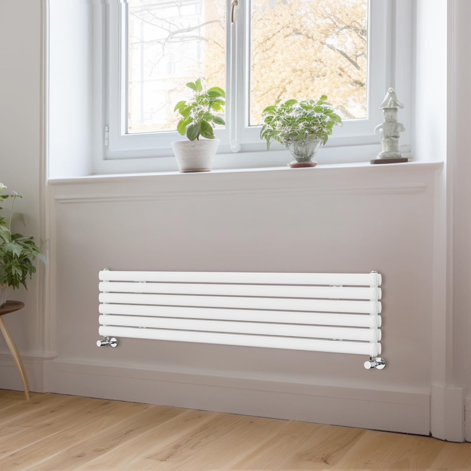 Blümme White Horizontal Oval Radiator Modern Double Column Designer Radiators 1600X354mm