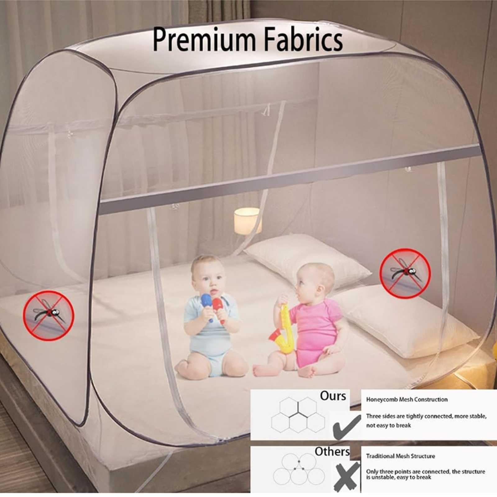 Mosquitera para Cama Matrimonio Plegable, Mosquitera De Cama Portatil Viaje con Fondo Cierre De Cremallera Doble Puerta para Camping Viaje Hogar Al Aire Libre, Instalación Gratuita