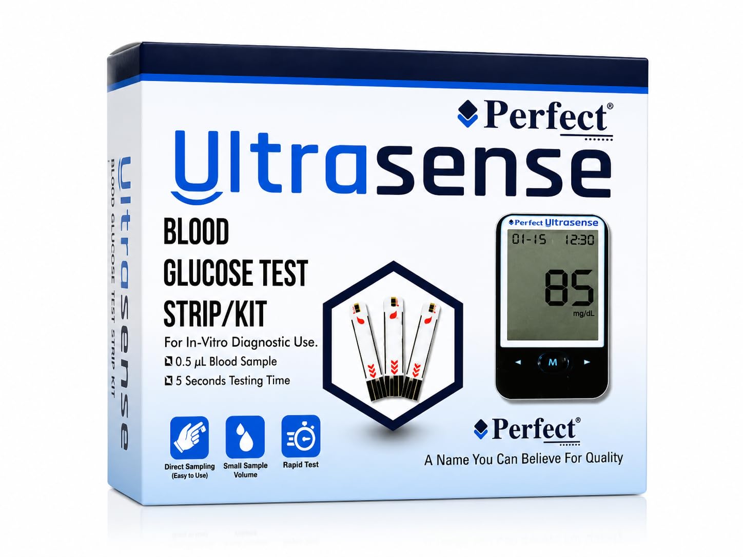 Perfect Ultrasense Glucometer 100 testing strips Perfect UltraSense Blood Glucose Test Strips-image-1