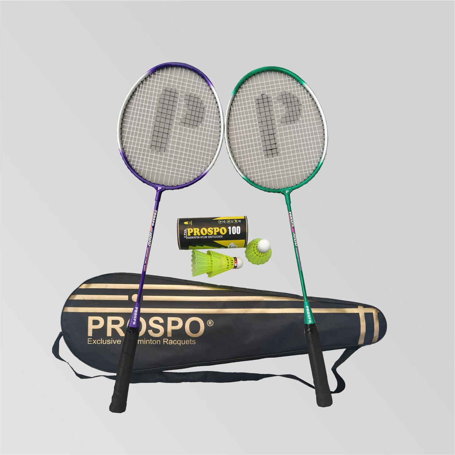 PROSPO 1000 Beginners Super Shot Steel BADMIINTON Racquet with (Free Cover + 3Pc Shuttlecock) High Modulus Aluminum, Superlight Carbon Fiber Badminton Racquets Set of 2 (Purple+Green) Glossy Finish (B0BD5HJ7HS) Amazon Price History, Amazon Price Tracker