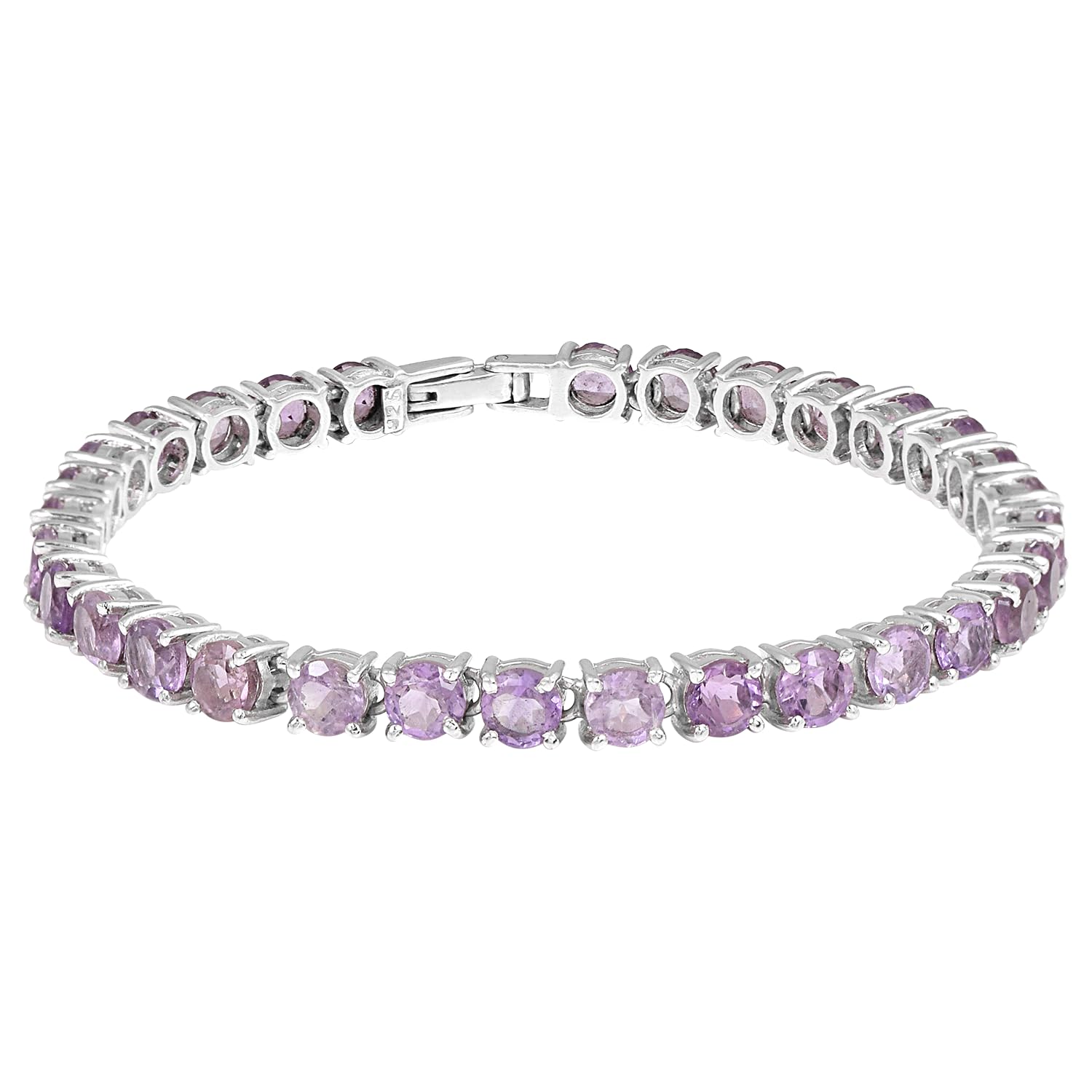 Pulsera de tenis de amatista para mujer, piedra natal de febrero, piedra preciosa morada facetada redonda, plata de ley 925, chapada en rodio blanco, cierre de caja, joyería fina