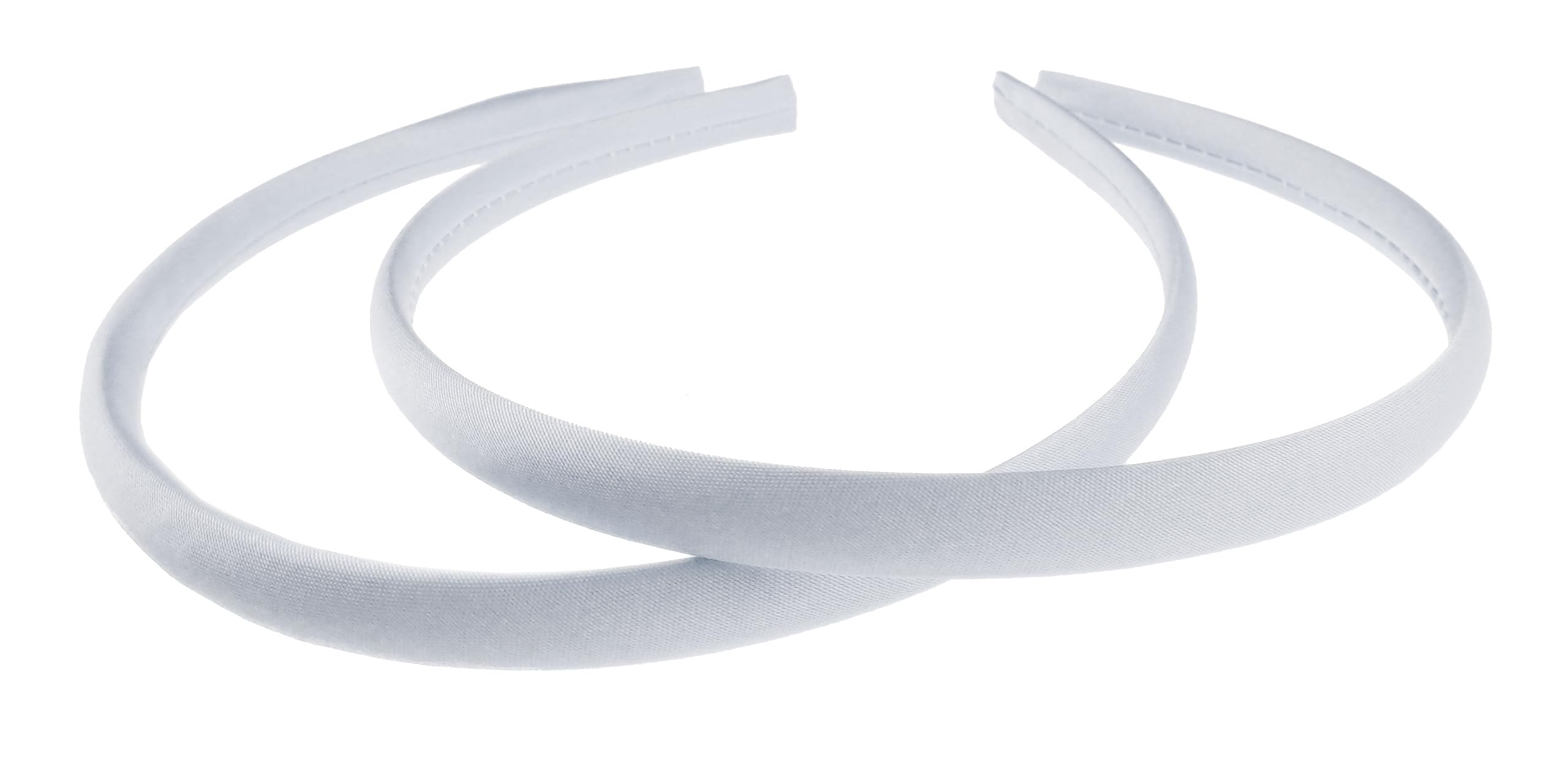 Pair of 2 Slim Thin 1cm Satin Covered Teens Girls Bridesmaid Basic Party Satin Plain DIY Alice Headband Hairband Head Hair Band Kids School Uniform (Silver