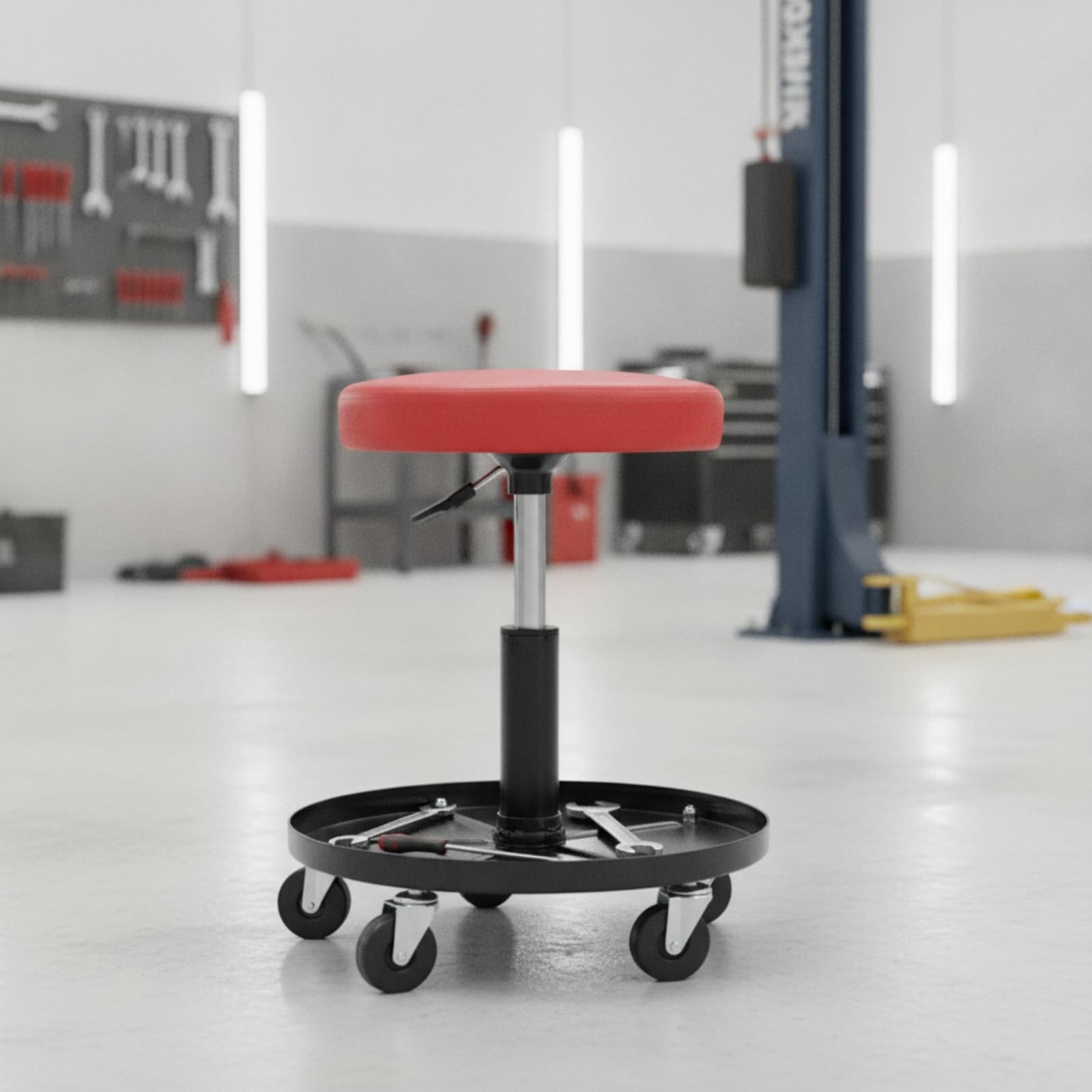 Taburete Mecánico con Bandeja Redondo Taburete Taller con Bandeja Suave Silla Taller Ruedas para Detalladores