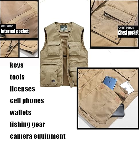 Men's Outdoor Cotton Vest Travel Photo Vest Multi Pockets Sleeveless Jacket Fishing Vest Utility Vest (As1, Alpha, M, Regular, Regular, Dark Blue 01) #TOP2