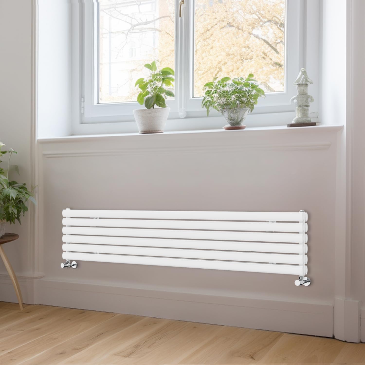 Blümme White Horizontal Oval Radiator Modern Double Column Designer Radiators 1800X354mm