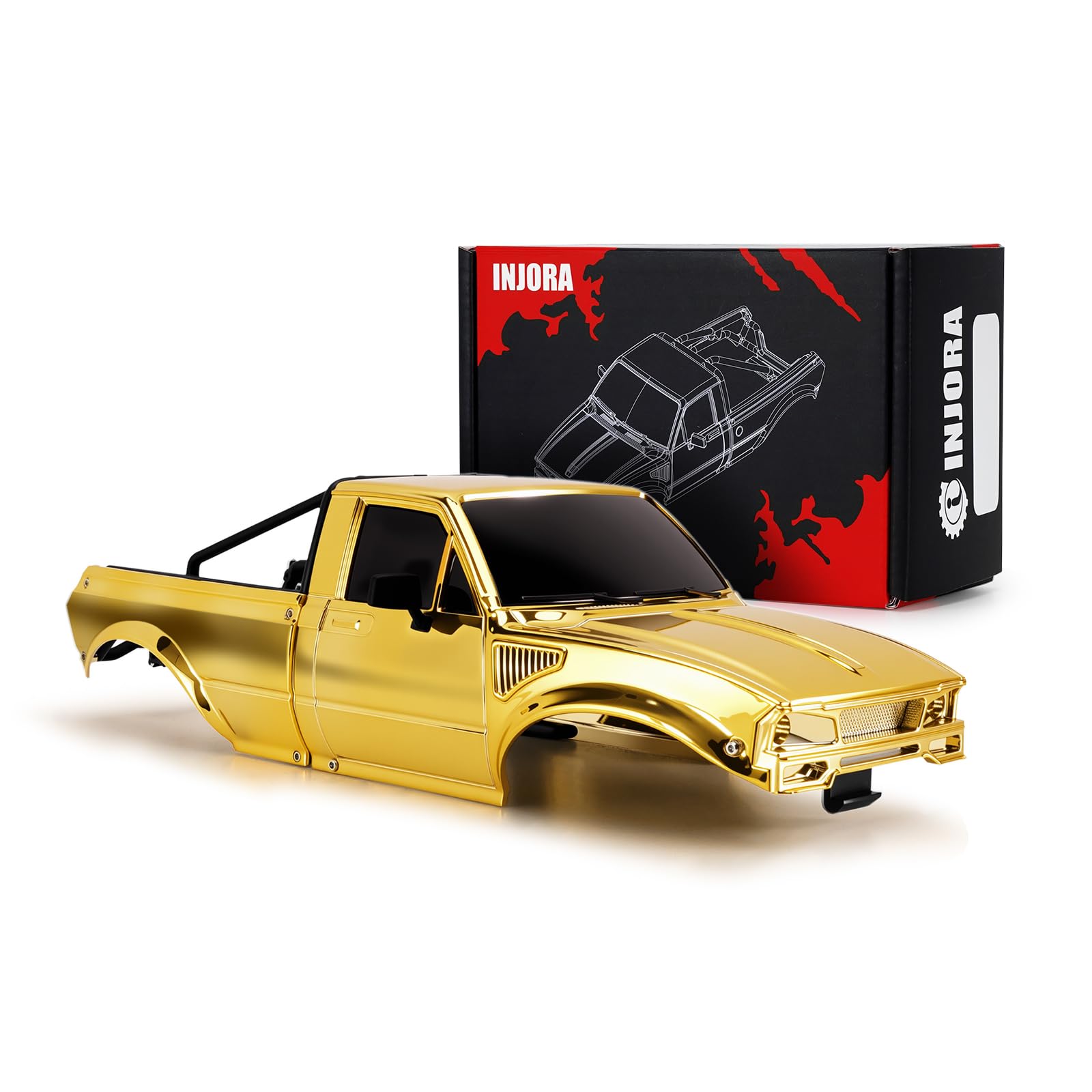 INJORA IR60 Pickup Hard Body Shell with Bed Rack for 1/18 RC Crawler TRX4M Defender Bronco (Gold) — image 1