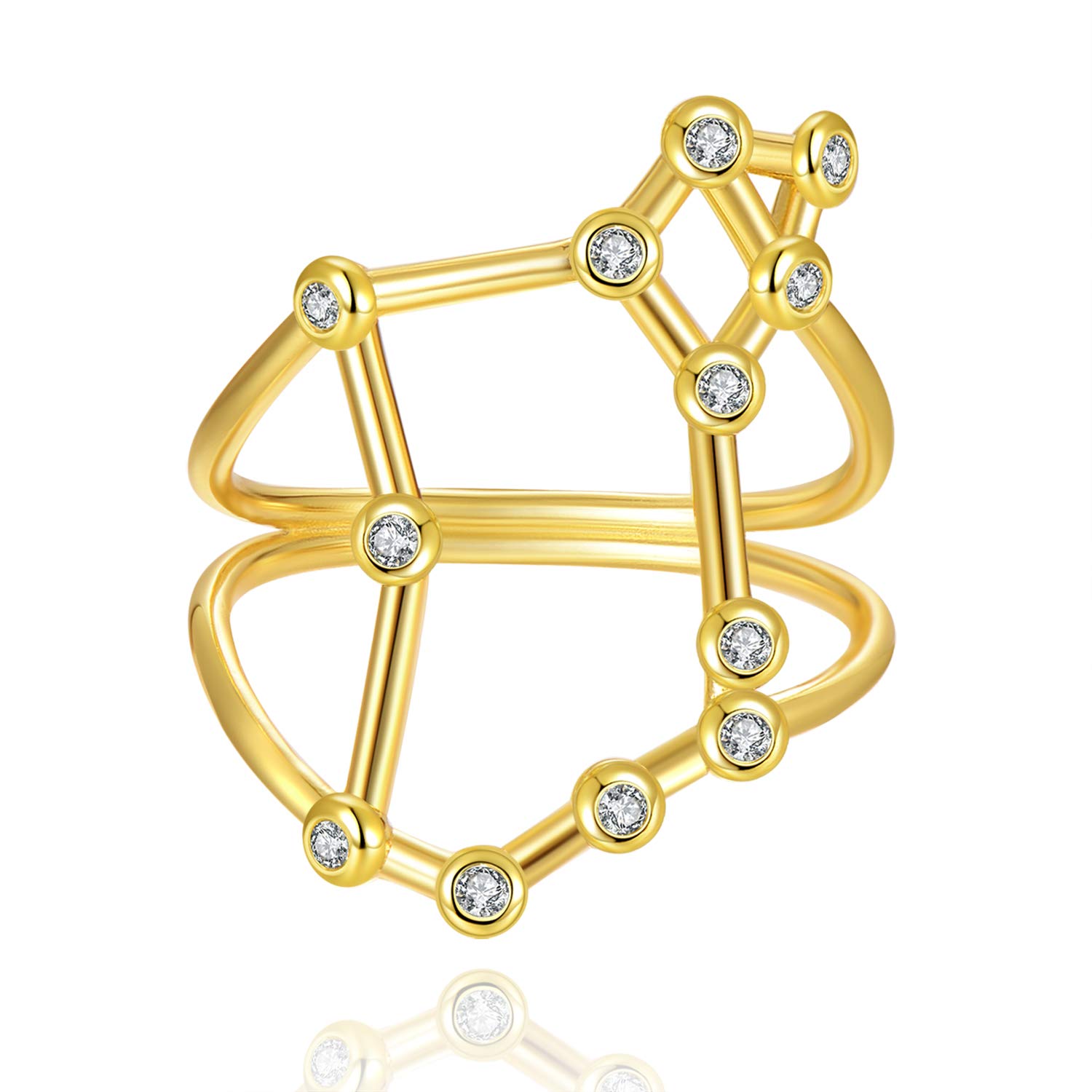 Rhodium Plated Sterling Silver Bezel Set Constellation Zodiac Rings