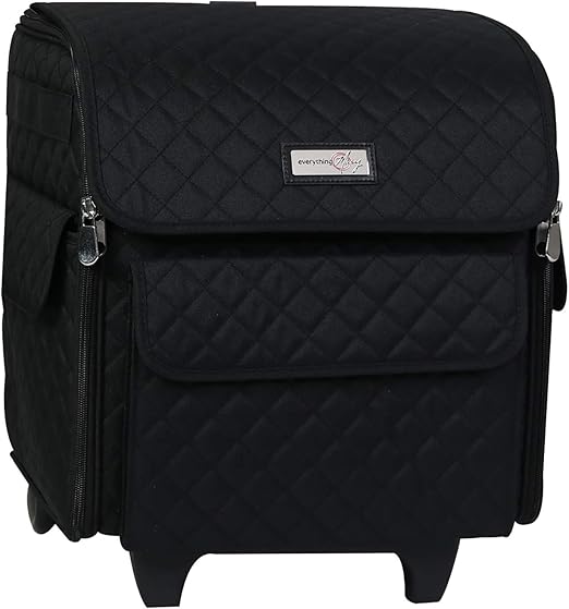 Everything Mary Serger Machine Rolling Storage Case, Black - Carrying Bag For Overlock Machines - For Brother, Singer, & Juki Sergers - Organizer Tote For Sewing Thread & Supplies
