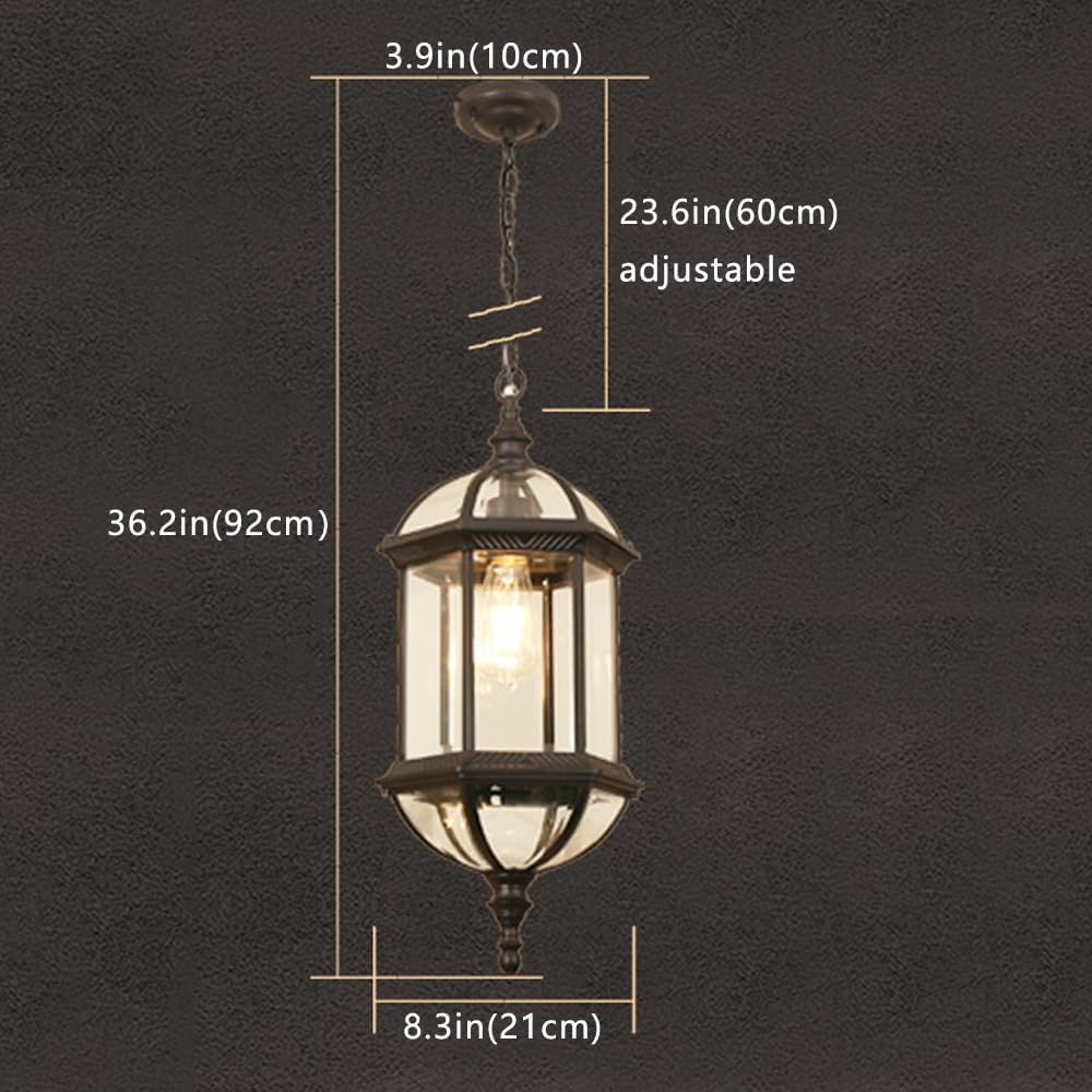 Grande lampadario da Esterno per Montaggio a soffitto sul Portico, Lampada a Sospensione Esterna Impermeabile in Bronzo Vintage, Porta d'ingresso, Lanterna a Sospensione Nera da f