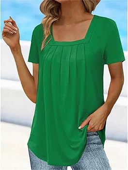 Womens Square Neck Peplum Top Pleated Ruffle Edge Short Sleeve