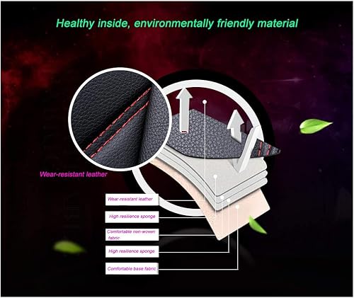 Miniatura 9 de Jojohon. Fundas de asiento de automóvil, de piel sintética de lujo, 5 asientos, ajuste universal., Rojo (Sports Red)