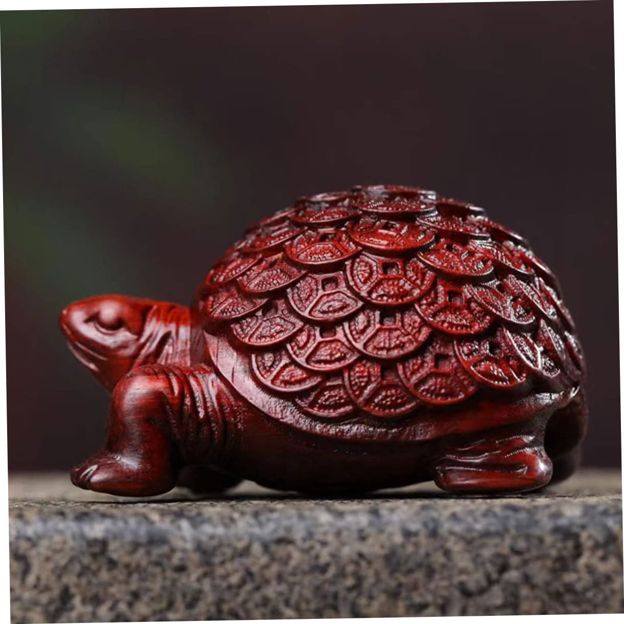 Ubervia® Wood Carving Turtle Ornament Ocean Coastal Decoration Hand Carved Tortoise Wealth Turtle Turtle Statue Yard Statues Desk Topper Money Turtle Wooden Collection 4