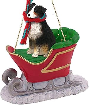 Australian Shepherd Sleigh Ride Christmas Ornament Tricolor - Delightful!