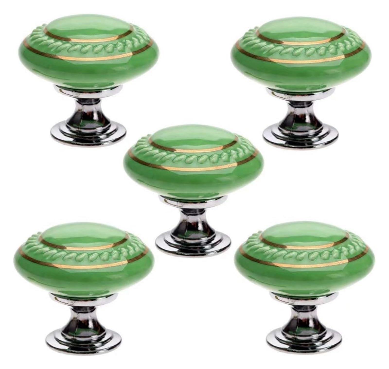 ENmrfvkz Ceramic Cupboard Drawer Handle Knobs, Ceramic Zinc Alloy Round Cabinet Cupboard Drawer Knobs, 5 pcs with Screws, Multicolor(Grün)