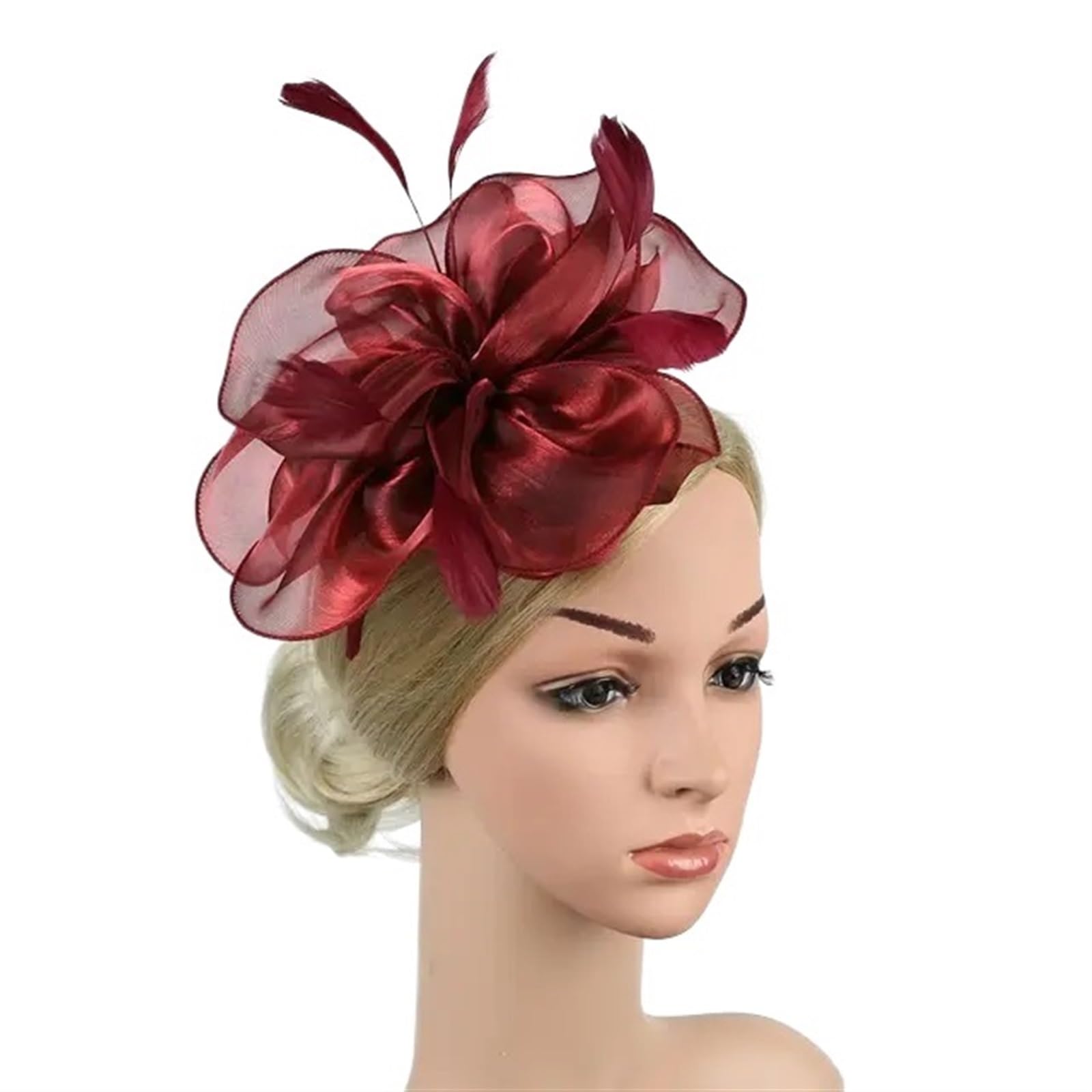 UALXPAO Wedding Hats Flower Mesh Headband Wedding Feather Cocktail Tea Party Headwear Fascinator Hats for Tea Party,Weddings(Color3)