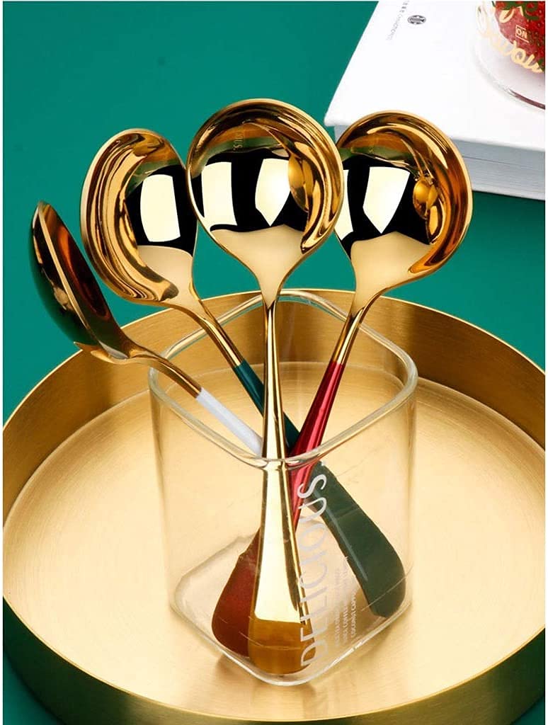 Golden Round Head Spoons, sus 304 Modern and Fashionable Thick 7.2 in Spoon Used for Soup, Grain, Dessert, Fruits, Milk Tea, Coffee (Set of 6) — Amazon image 7