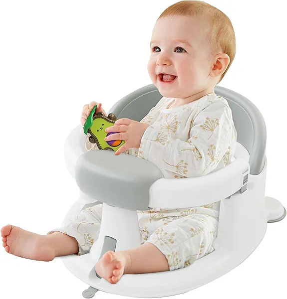 Baby Bath Seat for Babies: Non-Slip Infant Bathtub Chair with Suction Cups, Safe & Comfortable Baby Bath Support, Ideal for Sitting Up, Easy to Clean, Stable Design, Grey (6-24 Months)